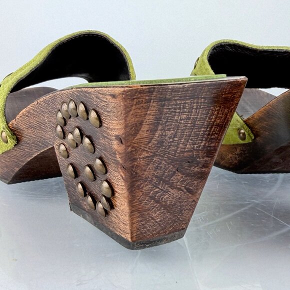 Wood Clogs Donald J Pliner Western Couture Green Suede Studded sz 5 - Picture 8 of 10